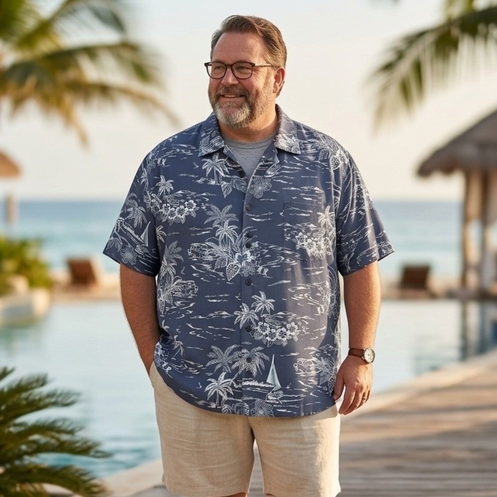Tommy Bahama IslandZone Mens Blue Coconut Point Tropical Scenic Shirt 2XL 0565